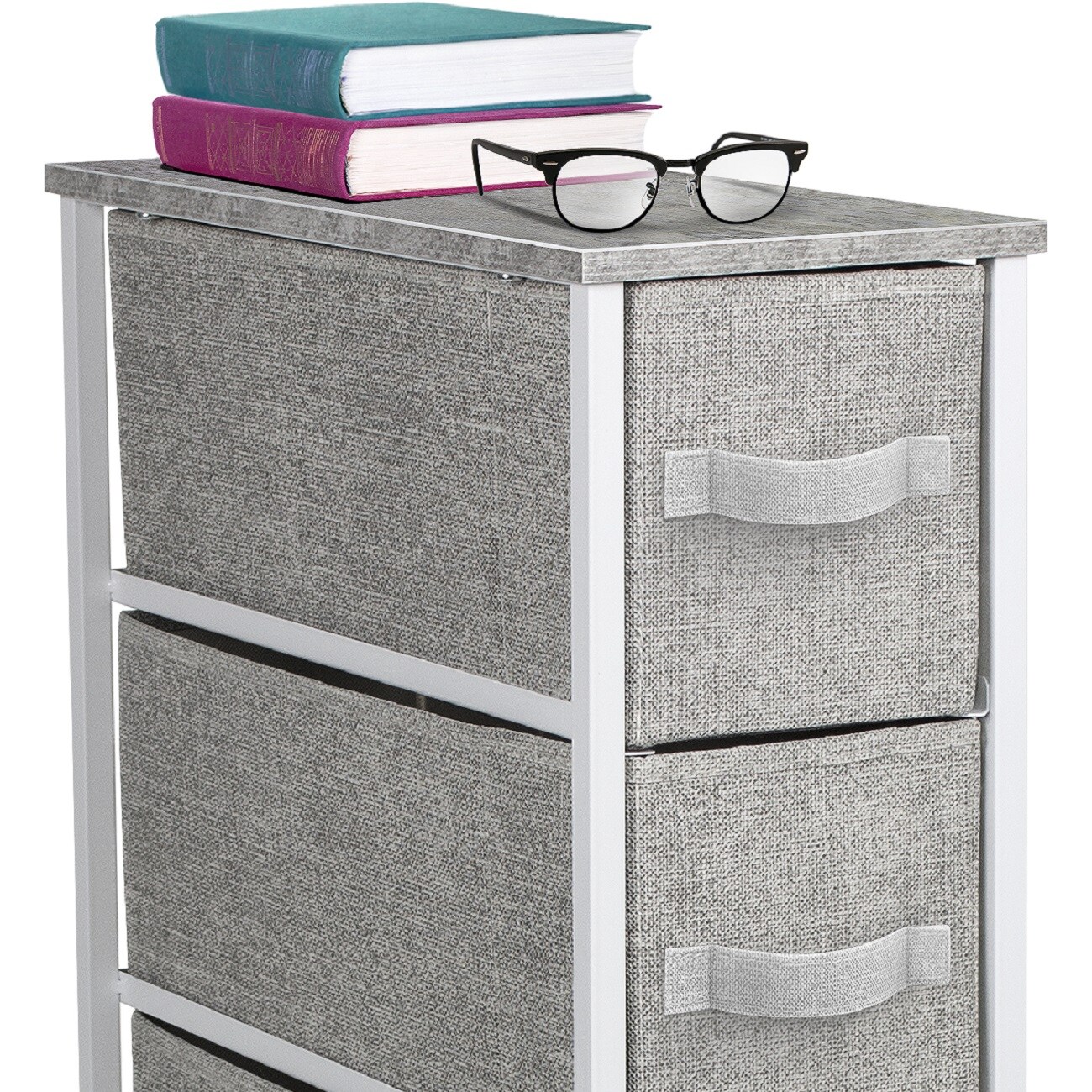 Sorbus 4 Drawers Narrow Dresser - with Steel Frame, Wood Top & Easy Pull Fabric Bins for Small Spaces, Closets, Bedroom, Bathroom & Laundry
