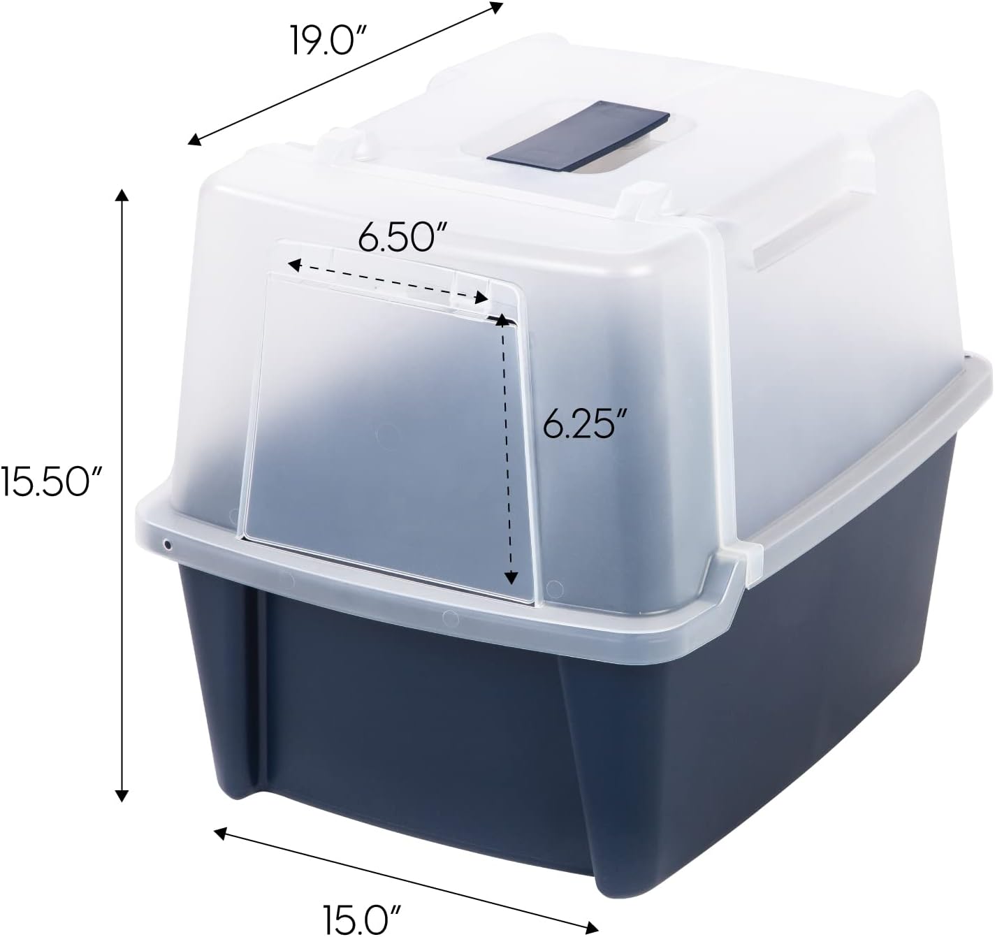 IRIS USA Large Enclosed Hooded Litter Box with Front Door and Scoop, Navy