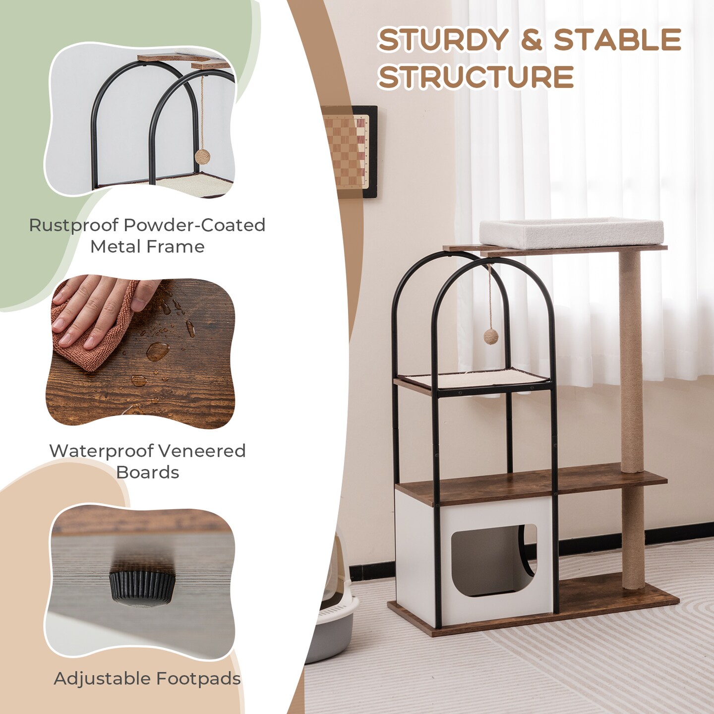 Tall Cat Tree Tower Top Perch Cat Bed With Metal Frame