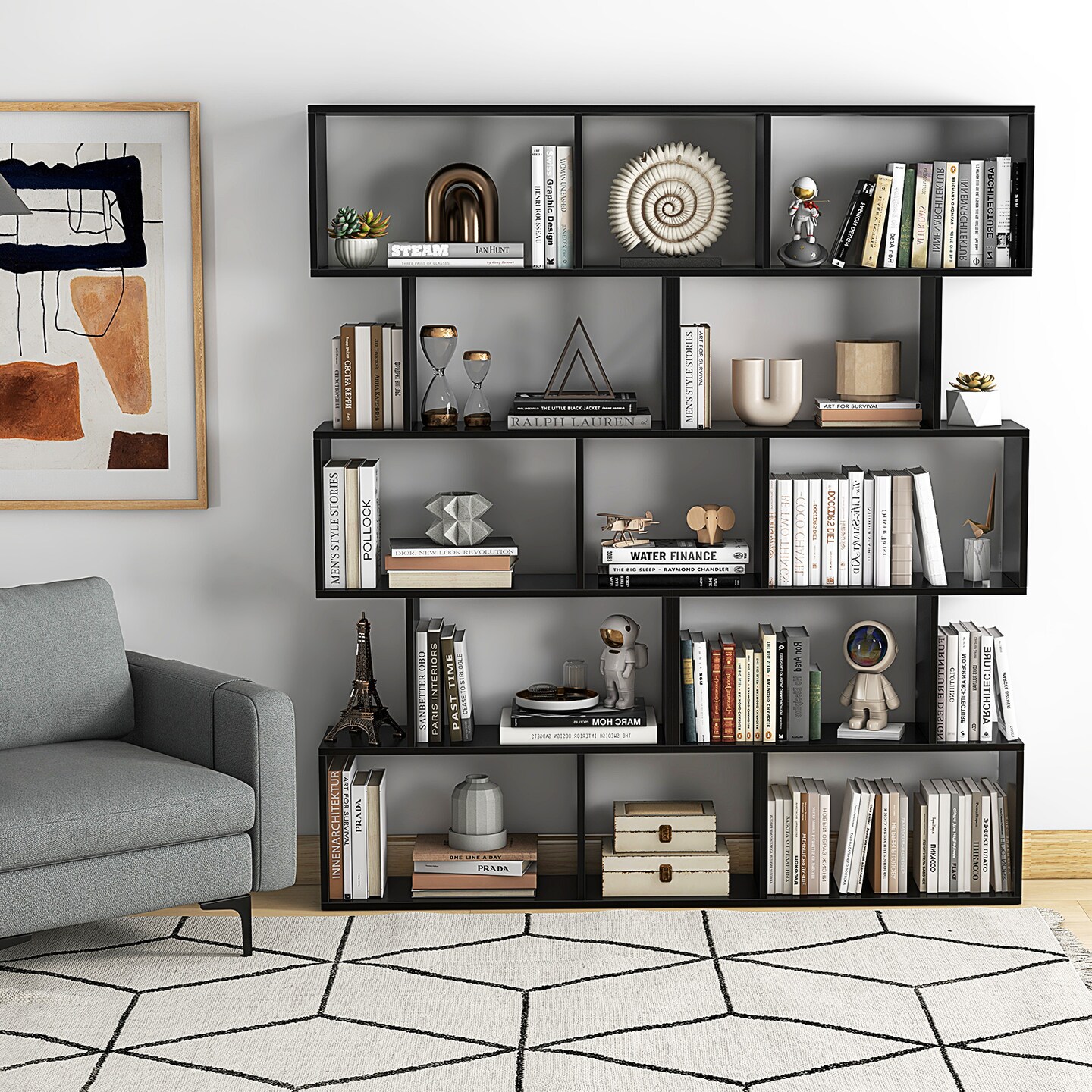 5-tier Bookshelf With Anti-toppling Device For Living Room Home Office