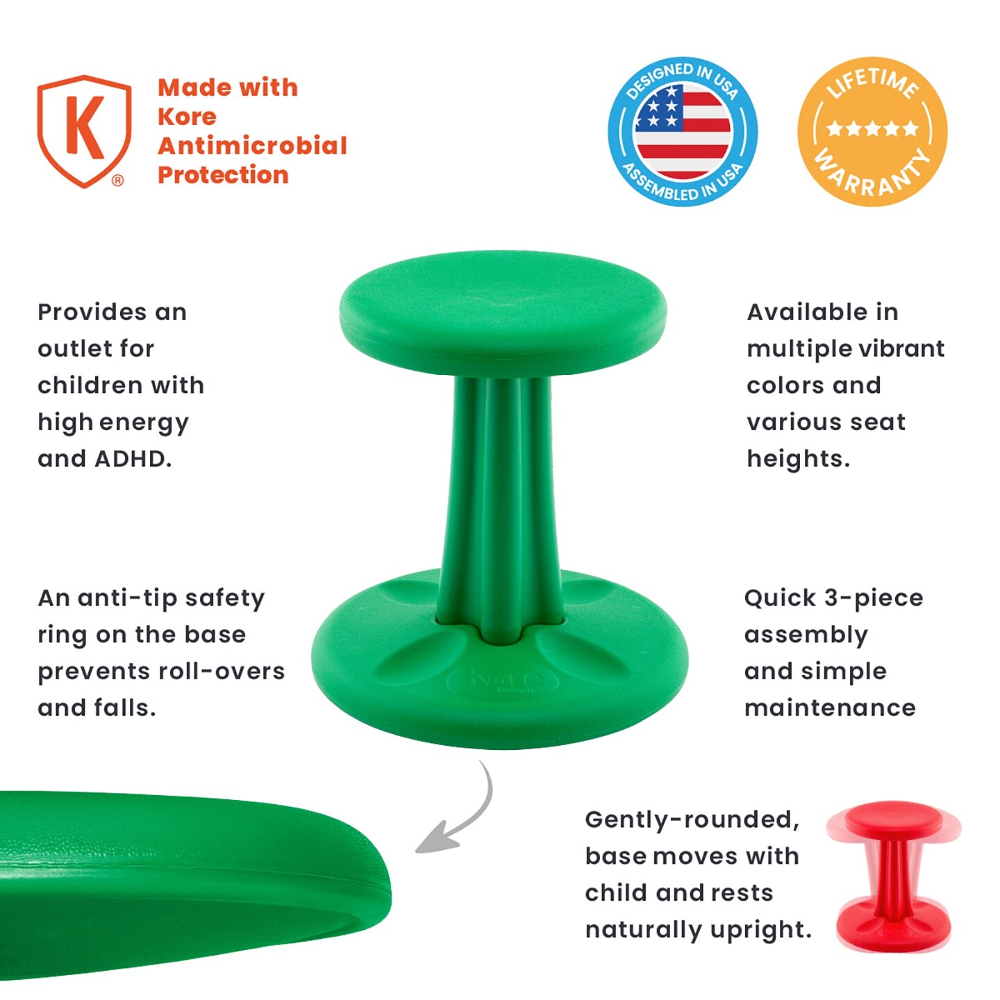 Kids Wobble Chair 14&#x22; Green