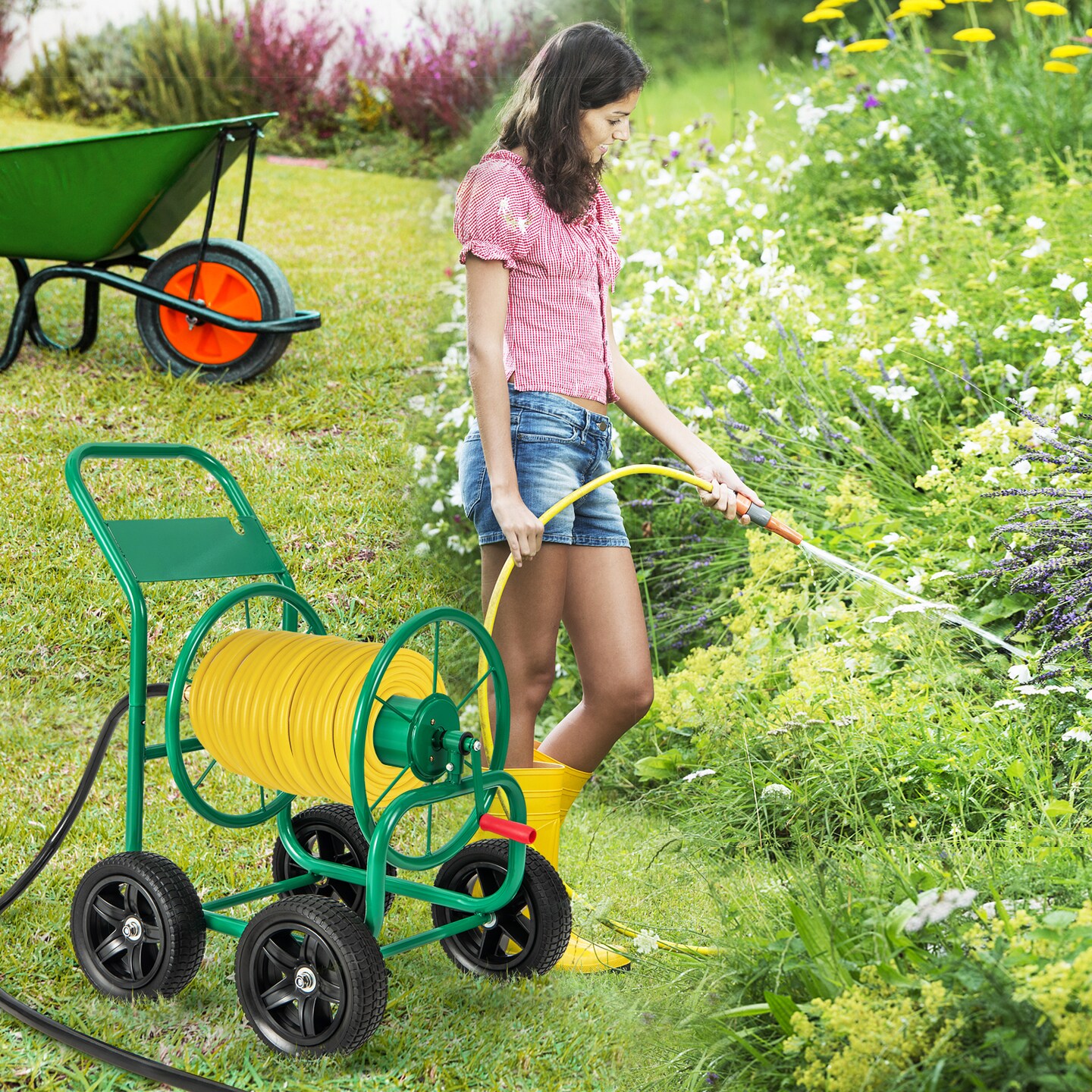 Garden Hose Reel Cart Holds 330ft of 3/4 Inch or 5/8 Inch Hose - 35&#x22; x 23.5&#x22; x 36.5&#x22;