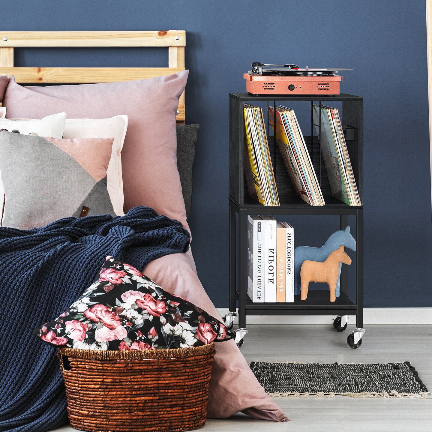 Record Player Stand with Record Storage