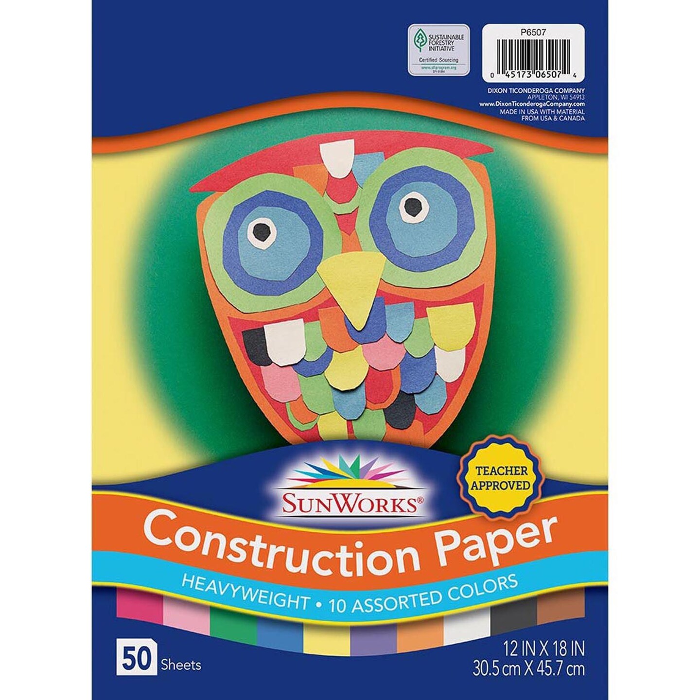 Construction Paper, 10 Assorted Colors, 12&#x22; x 18&#x22;, 50 Sheets Per Pack, 5 Packs