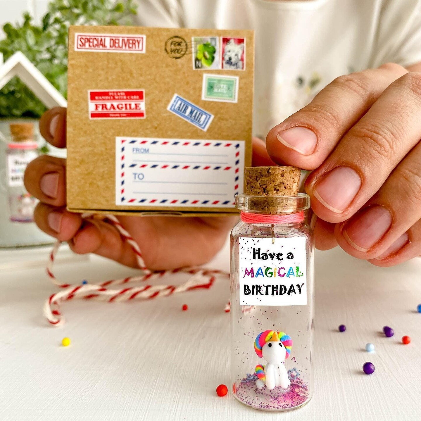 Unique Birthday Gifts for Him and Her   Cute and Funny Bday Presents for Men and Women   Gift for Mom Dad Family (Rainbow Unicorn   Have a Magical Birthday Message Bottle in Craft Gift Box)