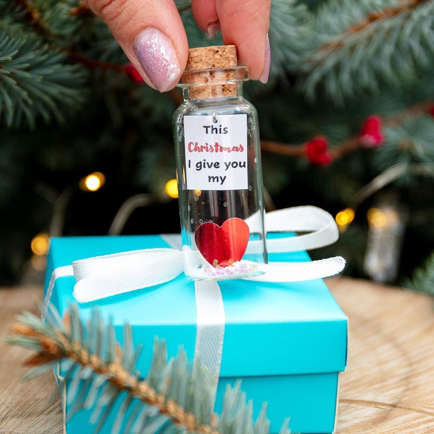 Valentine’s Day Gift For Her And Him Anniversary Present For Boyfriend Girlfriend Custom I Love You Gifts For Wife Husband (in Teal Blue Box Heart This Christmas I Give You My Heart)