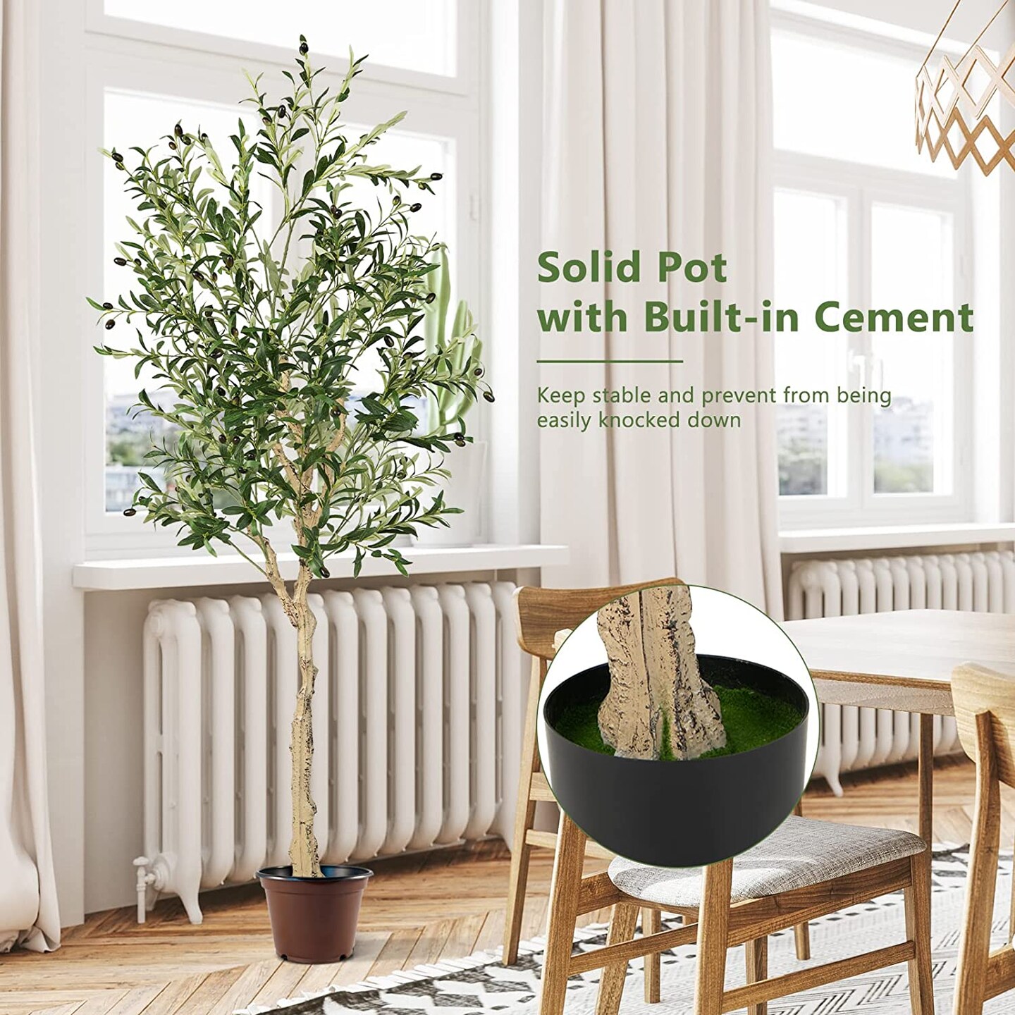 6 Feet Artificial Olive Tree in Cement Pot Perfect Indoor Decoration
