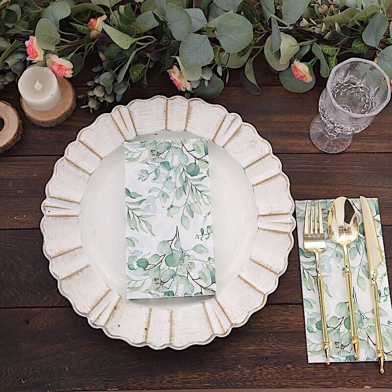 20 White 2 Ply Disposable Dinner Paper NAPKINS Green Leaves