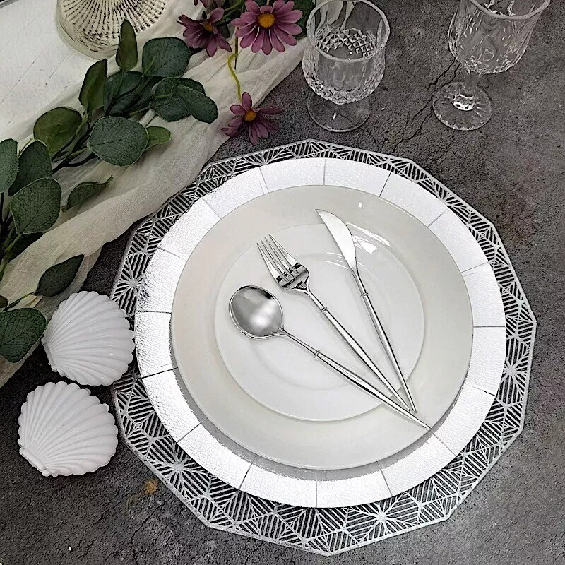 SILVER 10 Round 13&#x22; Disposable Paper CHARGER PLATES