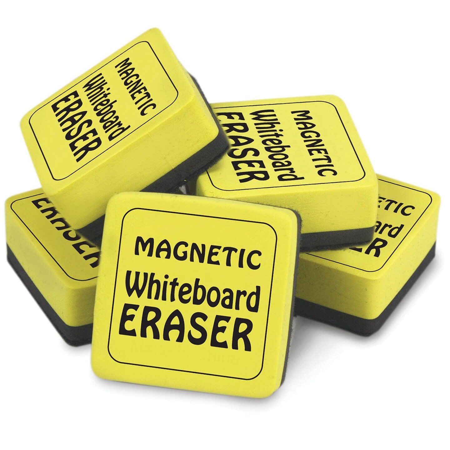 Magnetic Whiteboard Eraser, 2&#x22; x 2&#x22;, Yellow, 12 Per Pack, 2 Packs