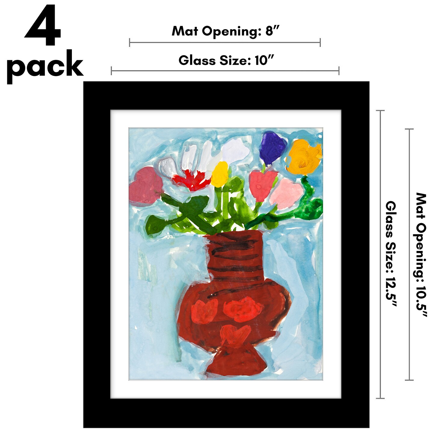 Americanflat 10x12.5 Kids Art Frame - Set of 4 - 8.5x11 with Mat or 10x12.5 without Mat - Kids Artwork Frame - Magnetic Frame Closure - Shatter Resistant Glass - Hanging Hardware