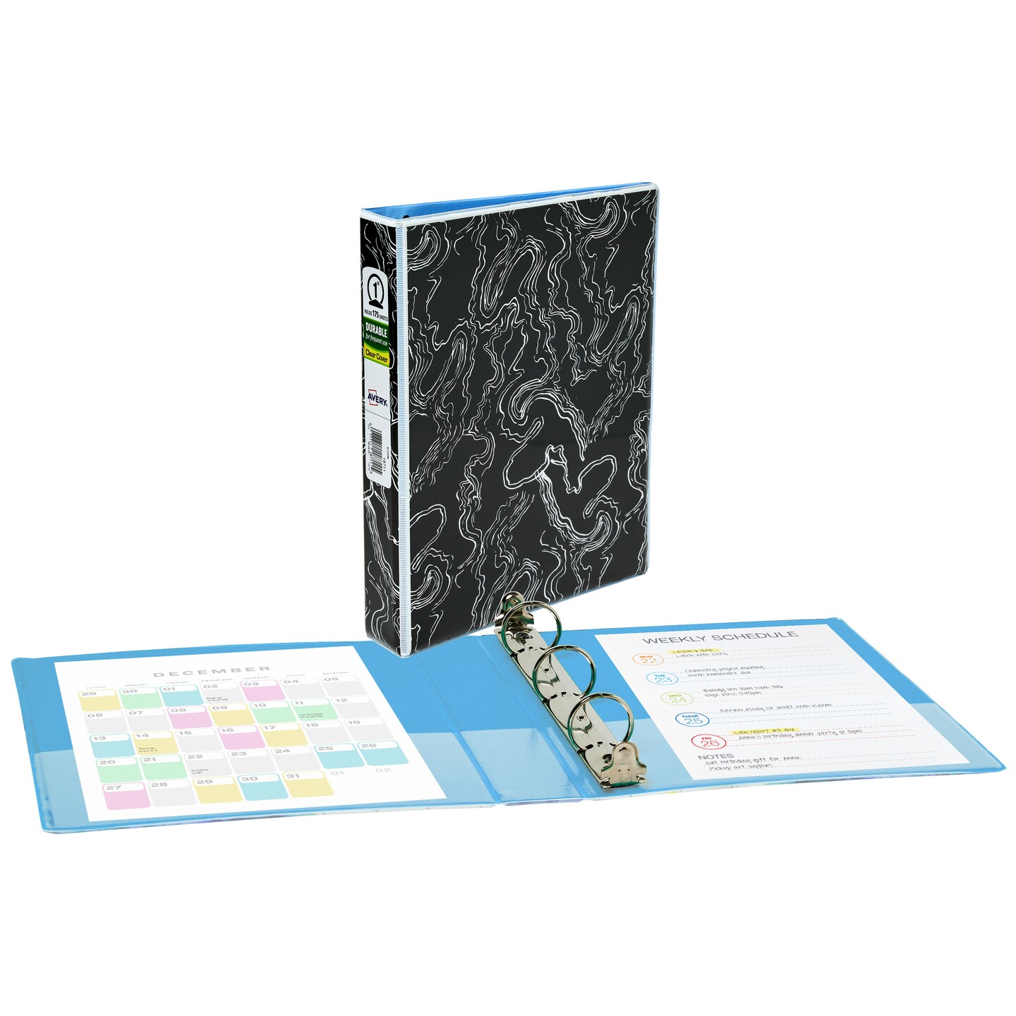 Avery Mini Binder, 5.5" x 8.5", 1 Inch Round Rings, Black and White Marble, 1 Mini 3 Ring Binder (18711)