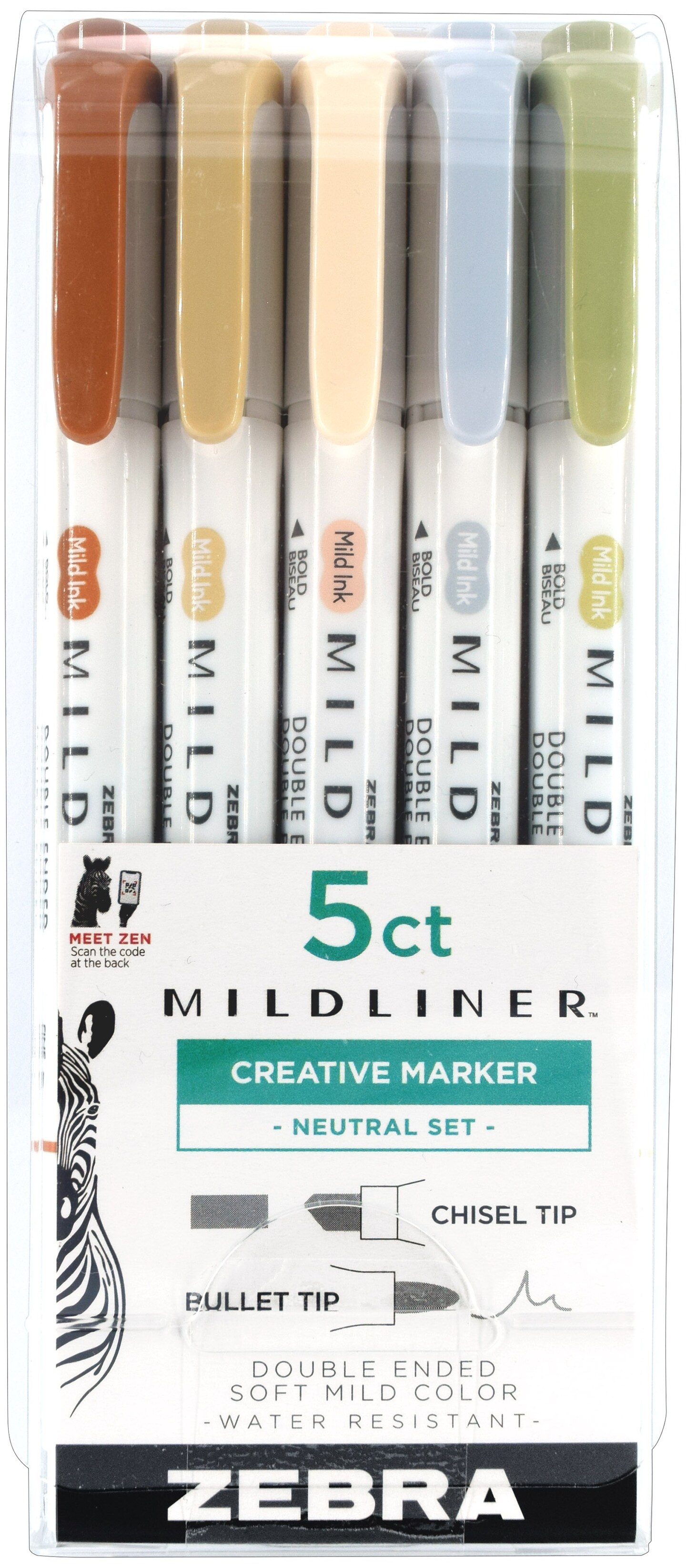 Zebra Mildliner Double Ended Marker Bold &#x26; Fine Point 5/Pkg-Neutral