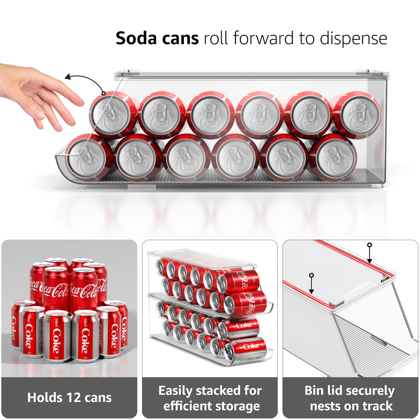 Sorbus Soda Can Organizer for Refrigerator &#x26; Egg Holder for Fridge Set - 2 Stackable Can Holder Dispenser Holds 12 Cans Each &#x26; 1 Egg Holders with Lid holds 14 eggs for Fridge, Pantry, Freezer, BPA-Free