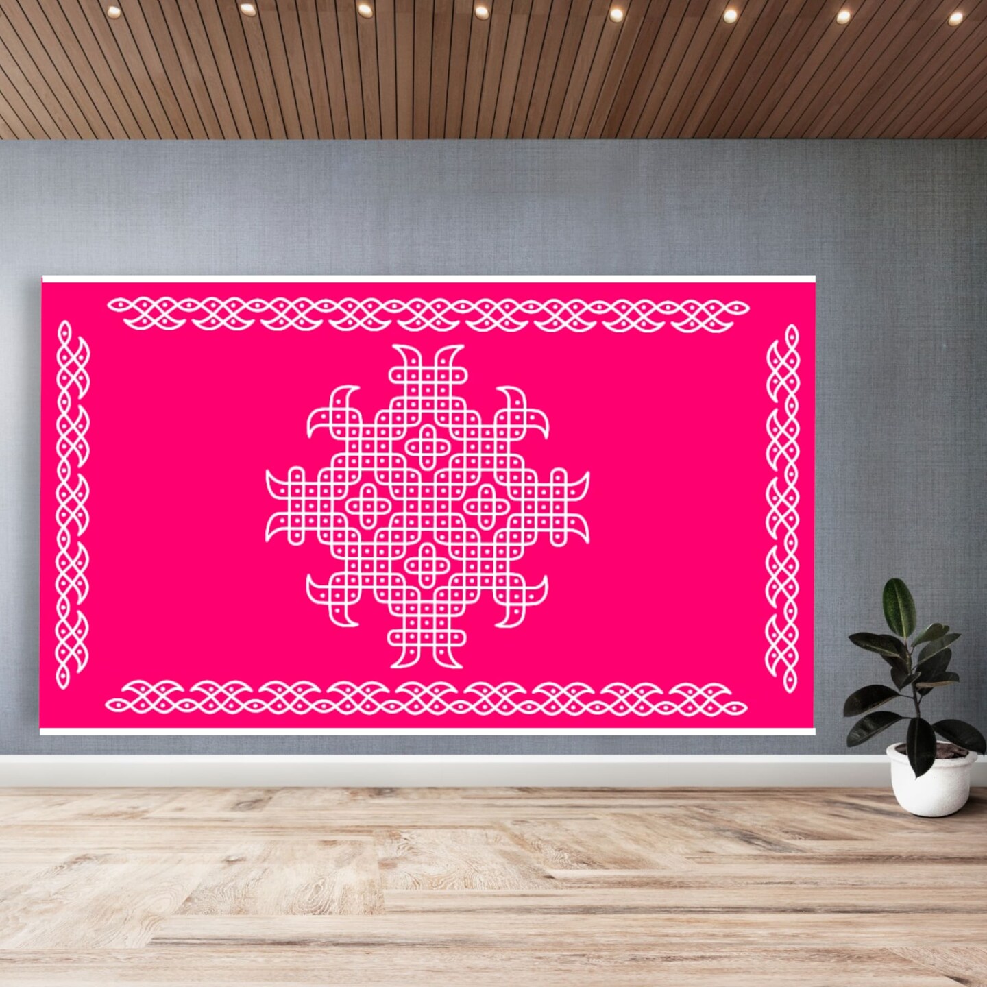 Indian Traditional Kolam Rangoli Cloth Backdrop Photo Decor Banner Pooja Room Decor Dot Kolam Backdrop for Diwali Ganesha Puja Wedding Housewarming Gift
