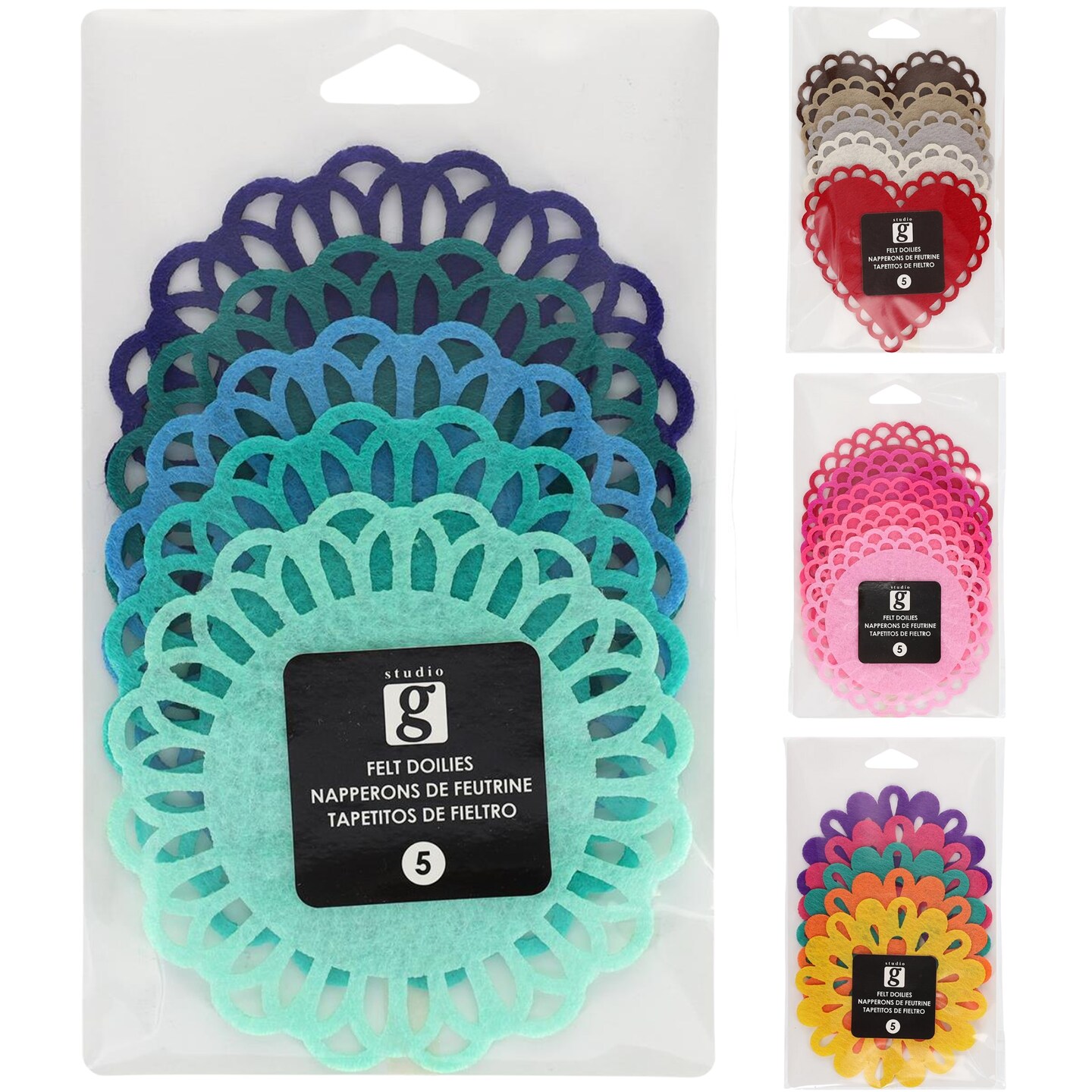 Hampton Art Studio G Felt Doilies, arch edged design, in purple, blue, green, light blue and aqua, approximately 3 1/2&#x22; across, for home decor and crafts