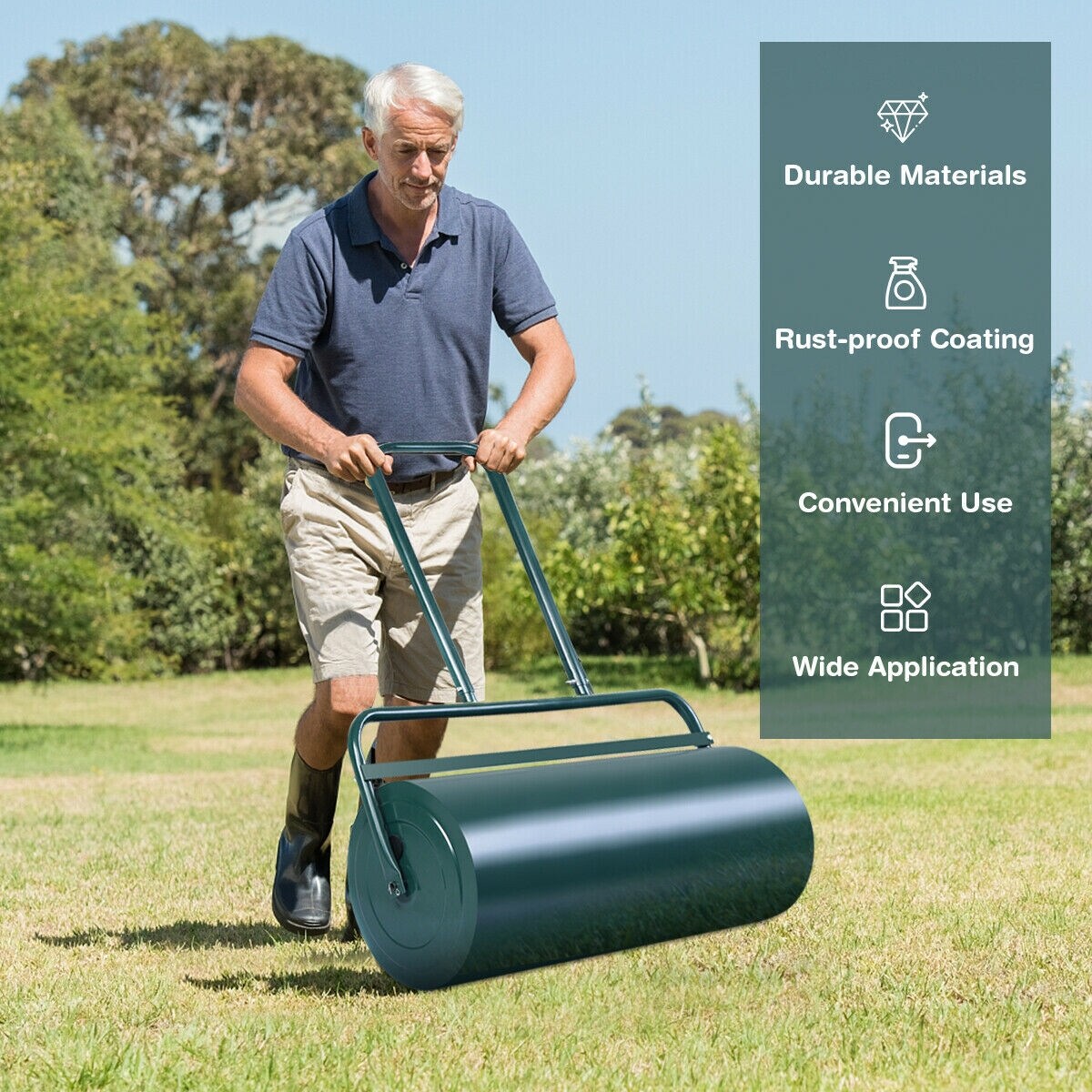 Tow Lawn Roller Water Filled Metal Push Roller