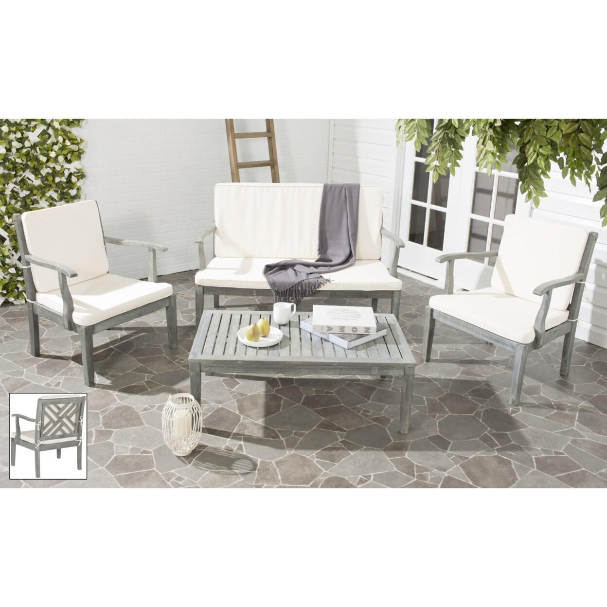 Safavieh   Outdoor Collection Bradbury 4-Piece Patio Set Ash Grey/Beige