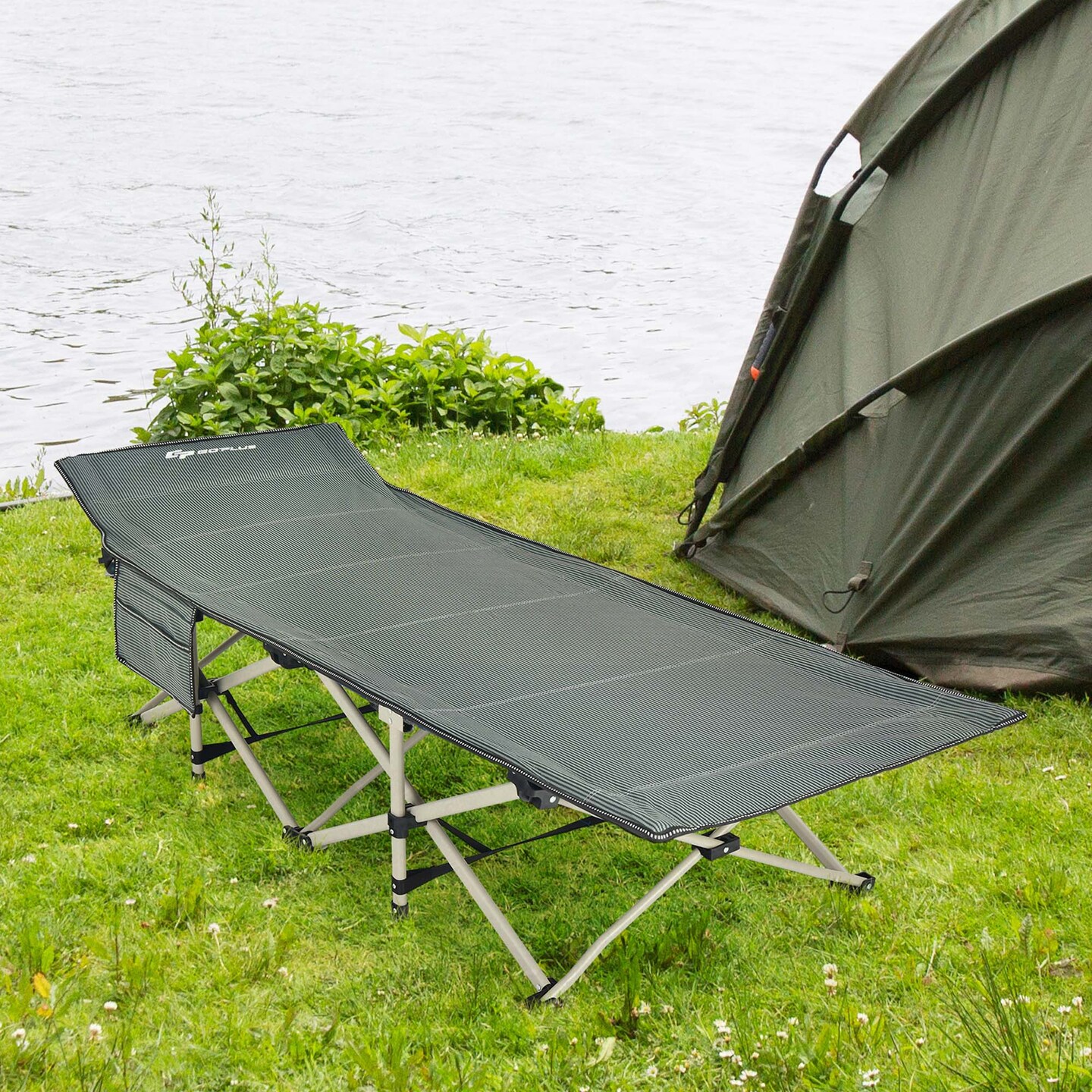 Goplus Wide Foldable Camping Cot Heavy-Duty Steel Indoor &#x26; Outdoor Sleeping Cot Blue/Grey//Green/Black