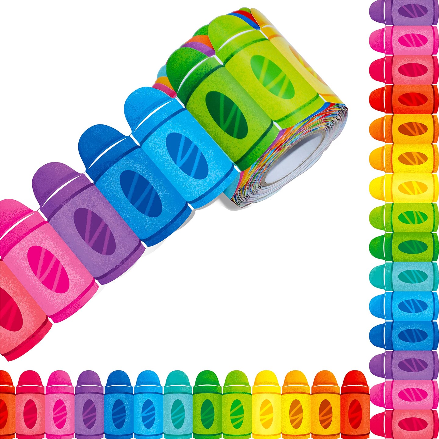 60 Feet Bulletin Board Borders, Colorful Crayon Die-Cut Rolled Border Trim Decoration Borders for School, Classroom &#x26; Offices