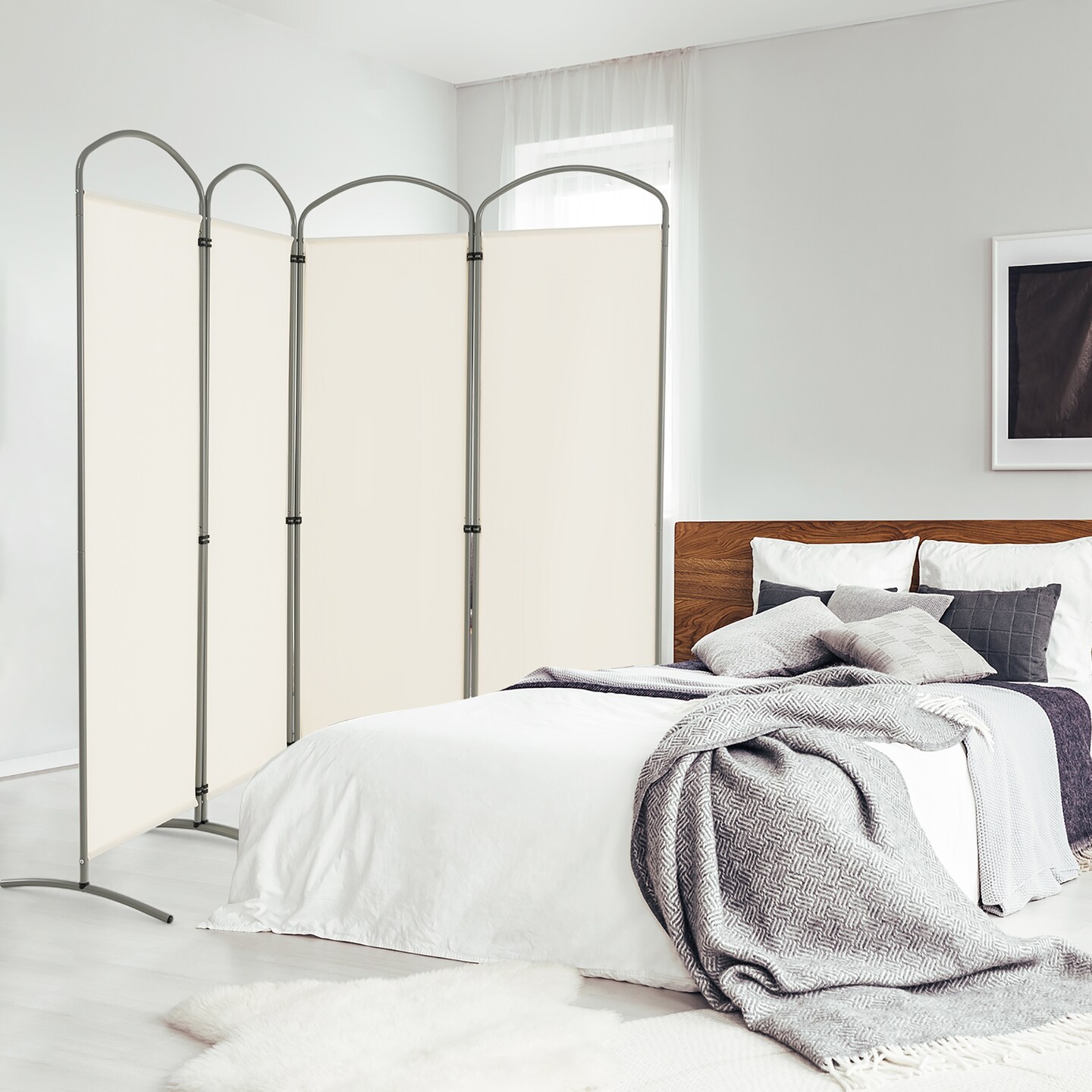 Costway 4 Panels Folding Room Divider 6 Ft Tall Fabric Privacy Screen Black/Brown/Grey/White