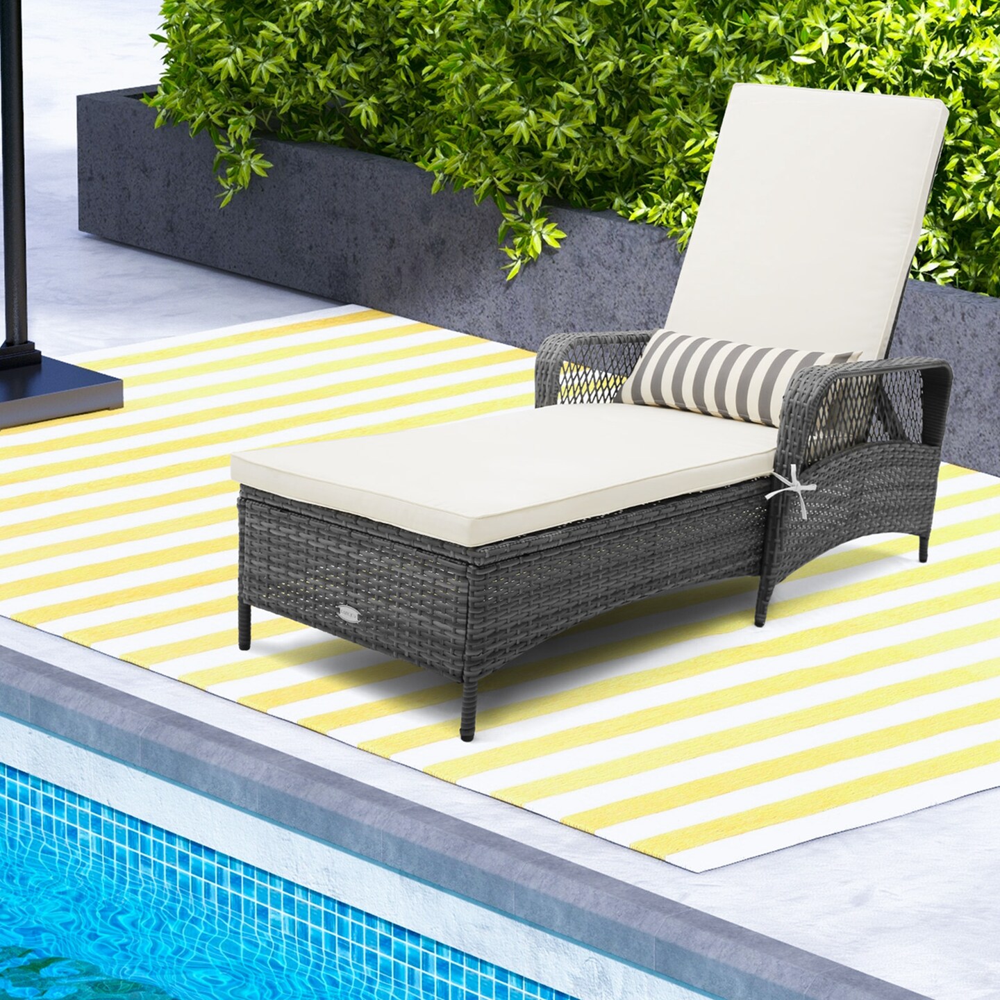 Costway Outdoor Chaise Lounge Chair Patio Recliner with 6-Level Backrest Cushion & Pillow