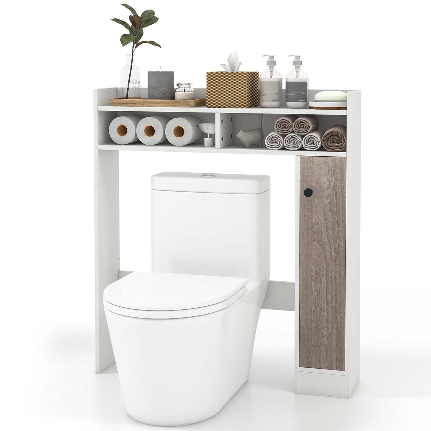 Costway Over the Toilet Bathroom Cabinet Floor Storage Organizer with Adjustable Shelves Black/White