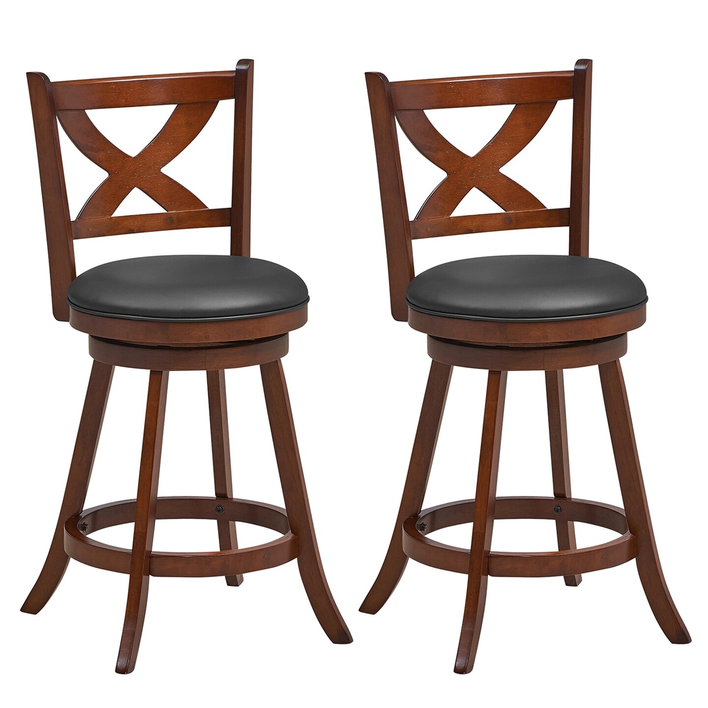 Costway Set of 2 Bar Stools  Classic Counter Height Swivel Chairs for Kitchen Pub