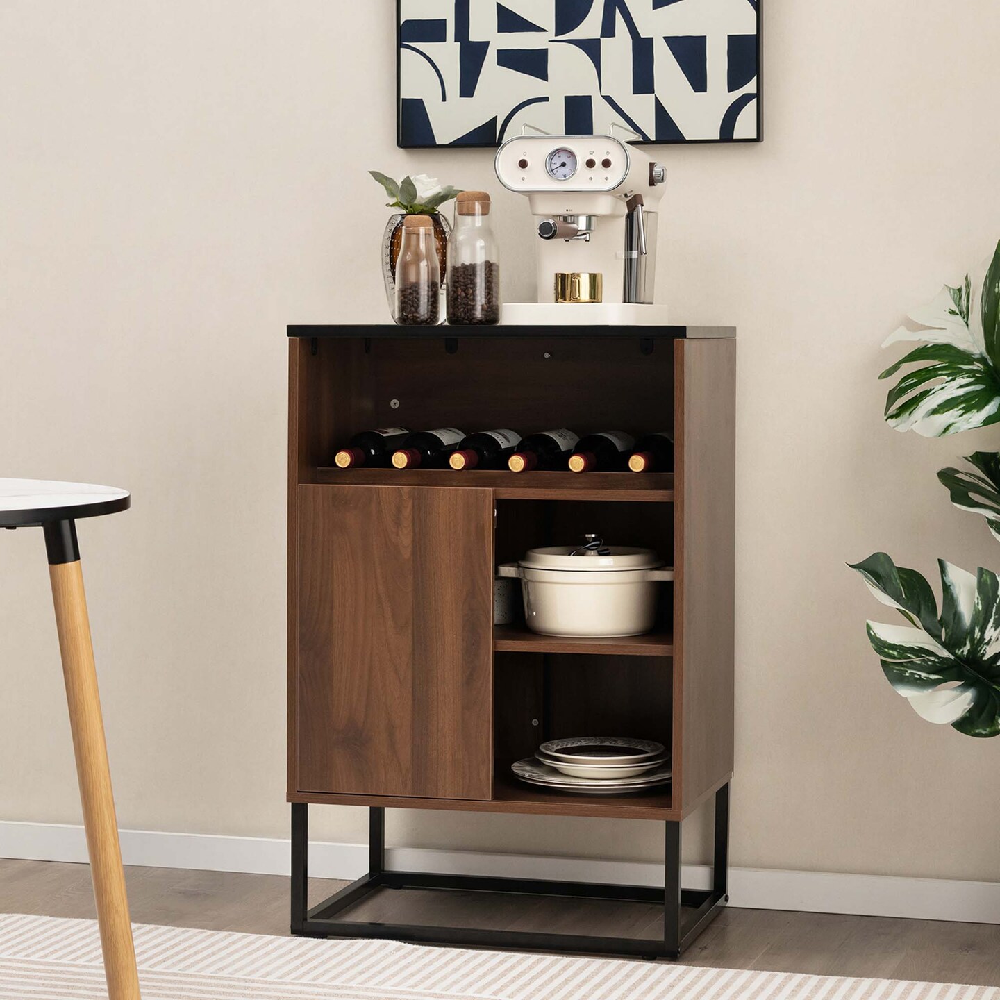 Costway Wine Storage Cabinet Buffet Sideboard with Adjustable Shelf &#x26; Sliding Door Kitchen