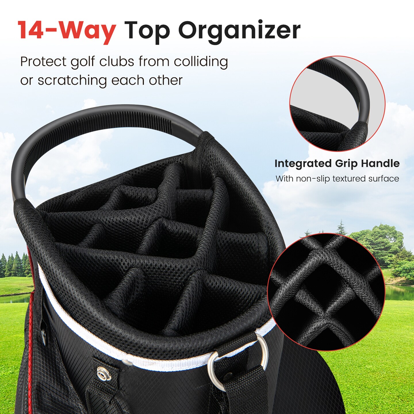 Costway Lightweight Golf Cart Bag with 14 Way Top Dividers 9 Pockets Rain Hood Cooler Bag