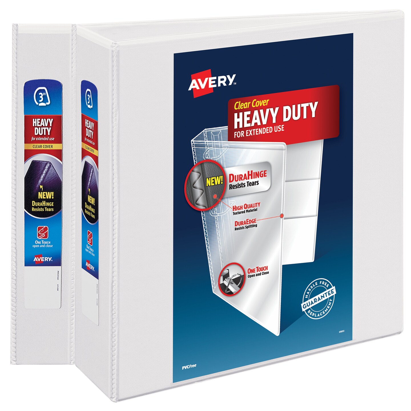 Avery Heavy-Duty View 3 Ring Binders, 3 Inch One Touch Slant Rings, 2 White Binders (46045)