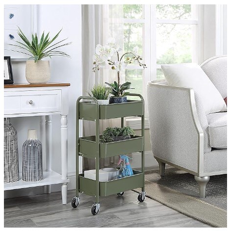 Mobile Utility Cart Kitchen/Under Desk Cart with Caster Wheels (Army, Compact, 15.5&#x22; x 26.8&#x22; x 10.27&#x22;)