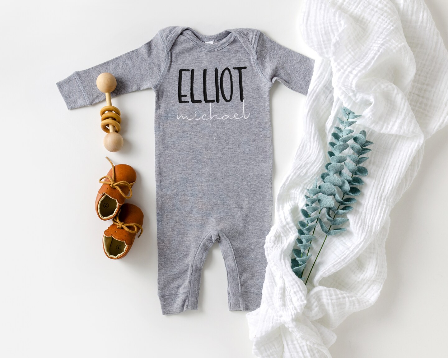 Gray Personalized embroidered Baby Shirt, Custom Baby
