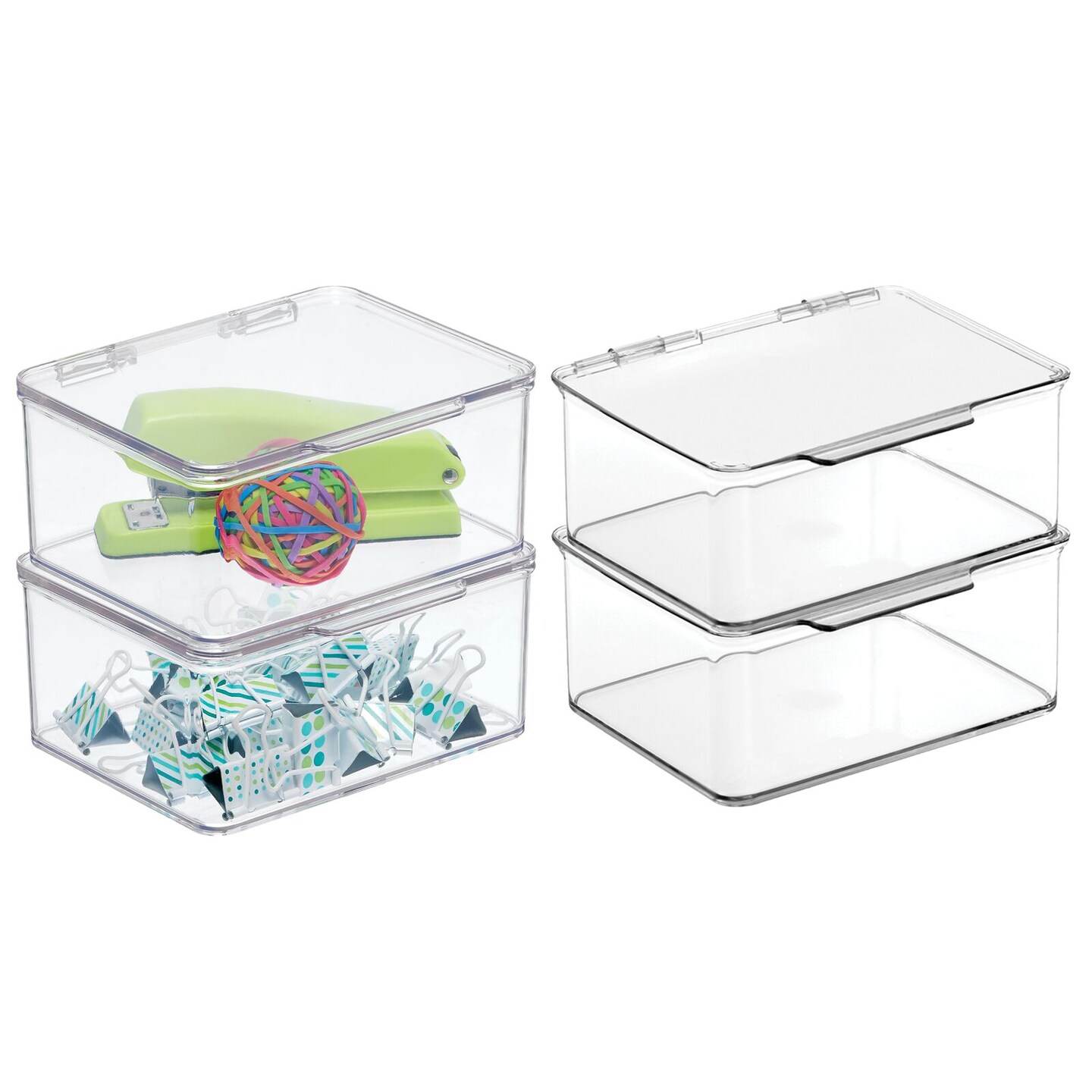 mDesign Plastic Stackable Office Storage Organizer, Drawer, 4 Pack,  White/Clear