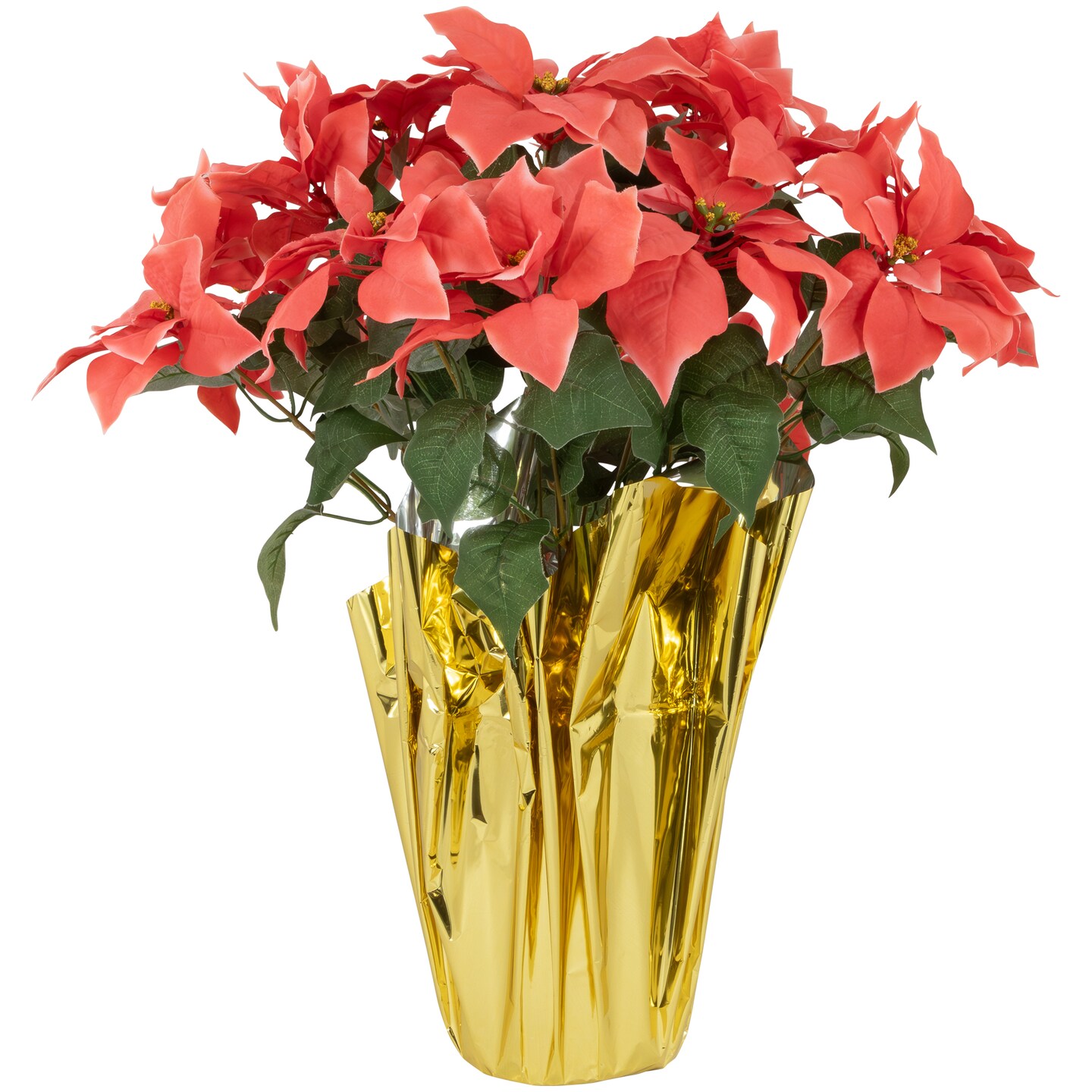Northlight 28&#x22; Dark Pink Artificial Christmas Poinsettia with Gold Wrapped Base