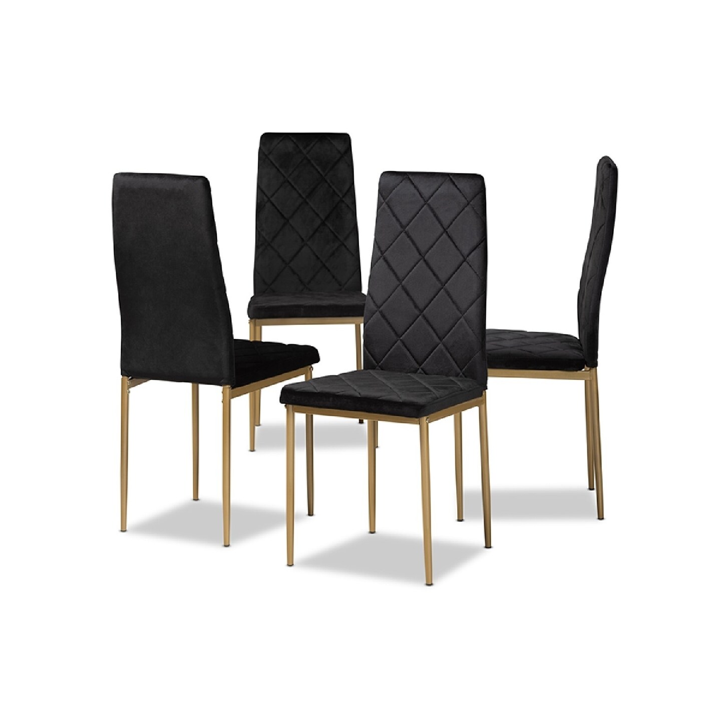 Wholesale Interiors Baxton Studio Blaise Modern Luxe and Glam Black Velvet  Fabric Upholstered and Gold Finished Metal 4-Piece Dining Chair Set