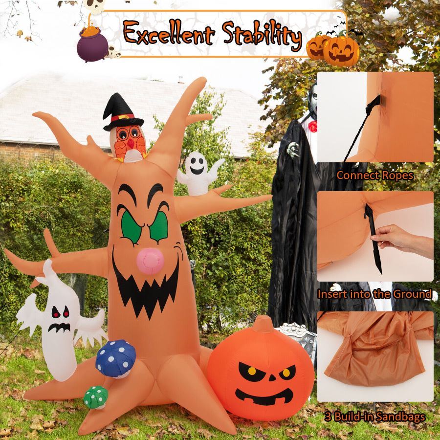 Halloween Outdoor Spooky Tree Monster Ghost Blow Up Yard Decoration With Built-In Led Lights