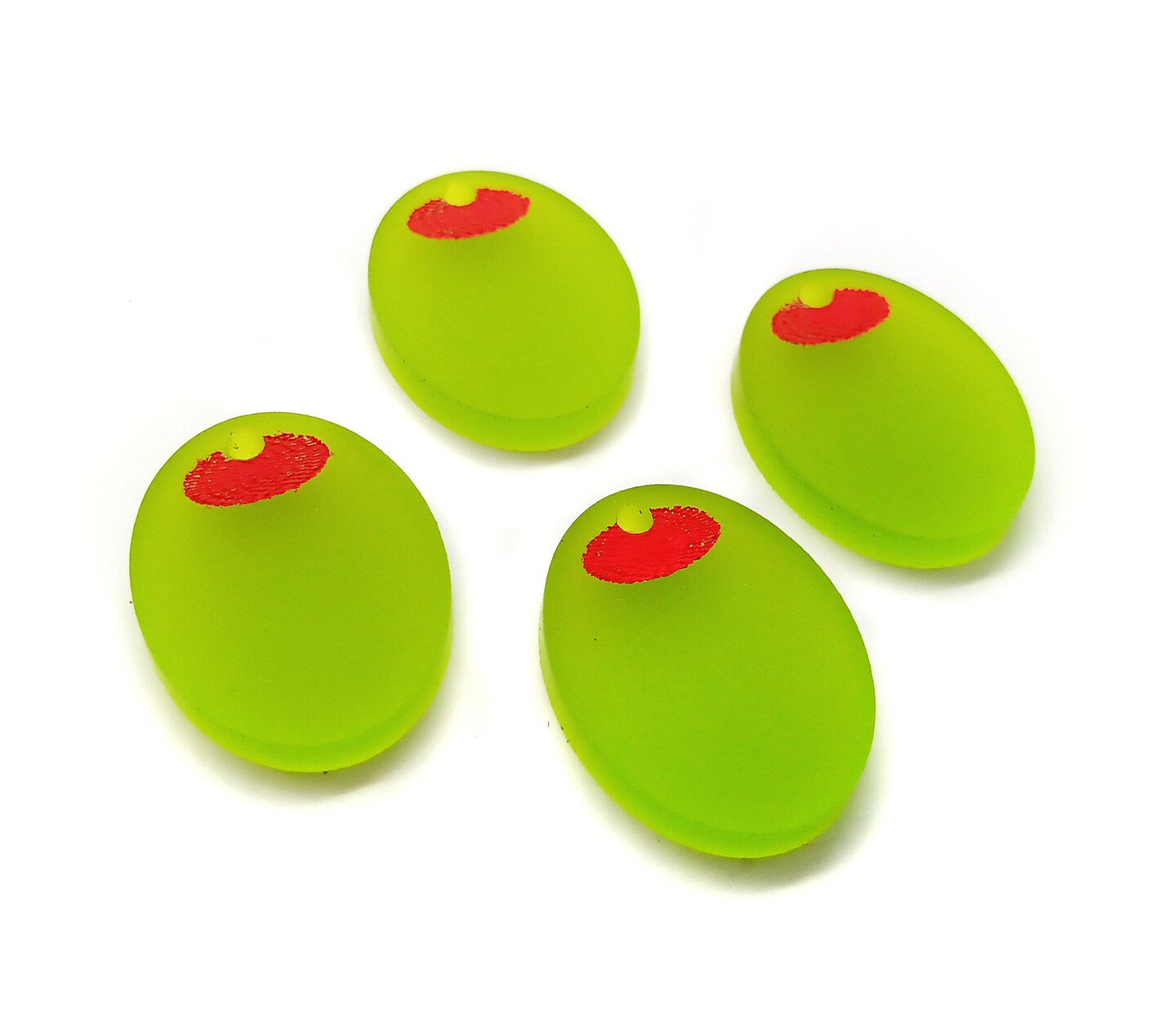 Little Olive Charms, 4 pieces, Acrylic Food Pendants, Green with Pimento, Adorabilities