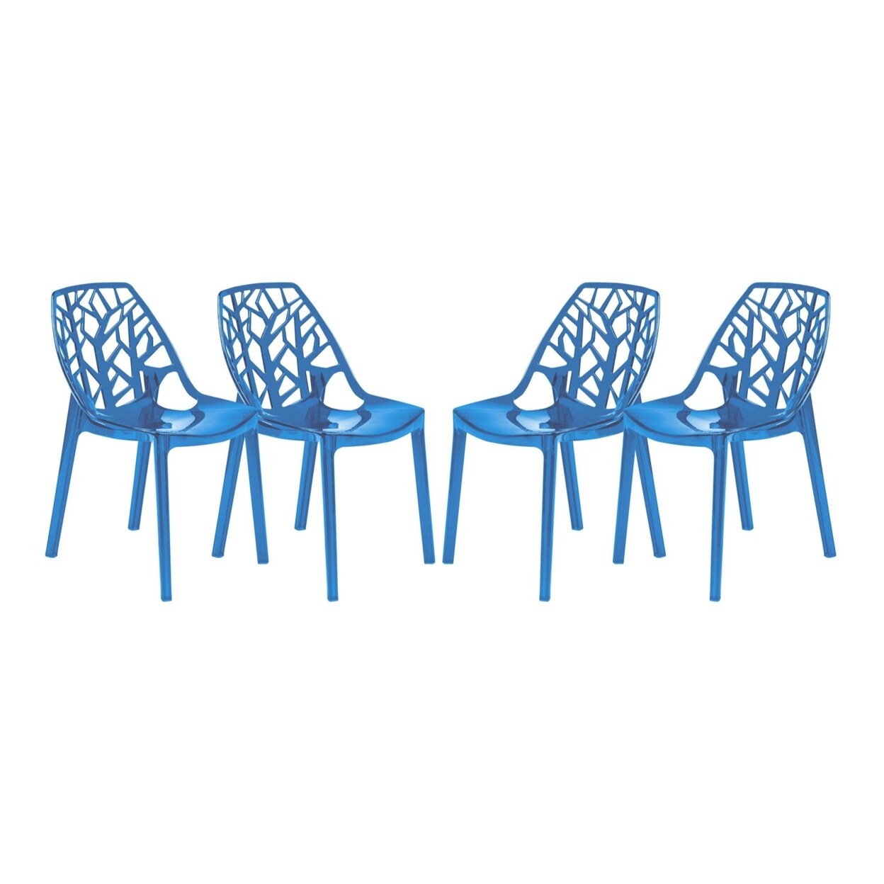 Leisuremod Cornelia Modern Dining Side Chair, Set of 4 - Transparent Blue