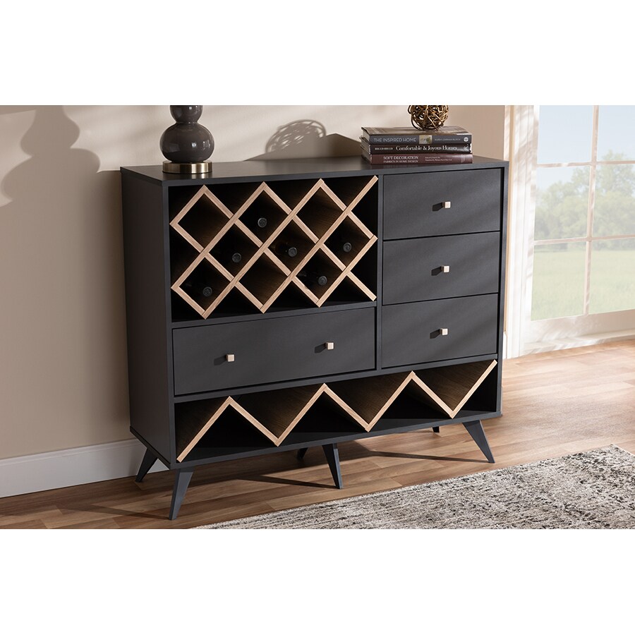 Wholesale Interiors Baxton Studio Savino Mid Century Modern Dark Grey and Oak Finished Wood Wine Cabinet Michaels
