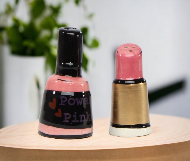 Ceramic Nail Polish And Lipstick Salt &#x26; Pepper Shakers, Home D&#xE9;cor, Gift for Her, Gift for Mom, Gift for Friend or Coworker, Kitchen D&#xE9;cor