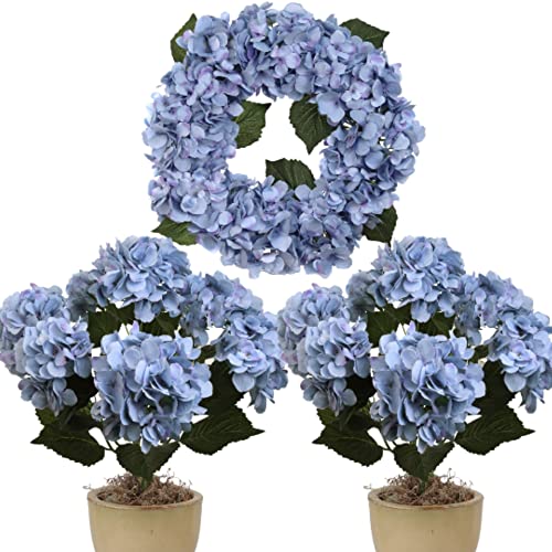 20&#x22; Blue Hydrangea Stems 2 Pack - Silk Blooms for Home &#x26; Event Decor - Elevate Space with Realistic Floral Accents