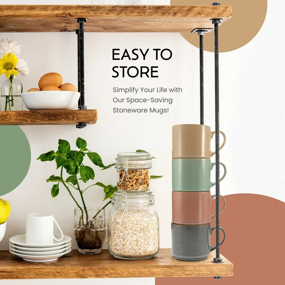 American Atelier Stackable Coffee Mugs Set, Ceramic Multi-Color 4 Cups, 16 Ounce