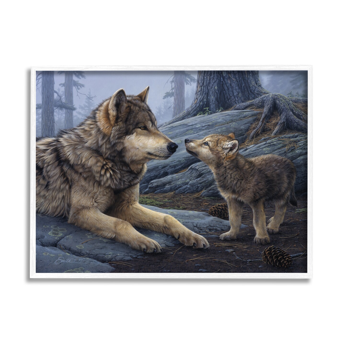 Stupell Industries Wolf &#x26; Cub Woodland Forest Framed Giclee Art