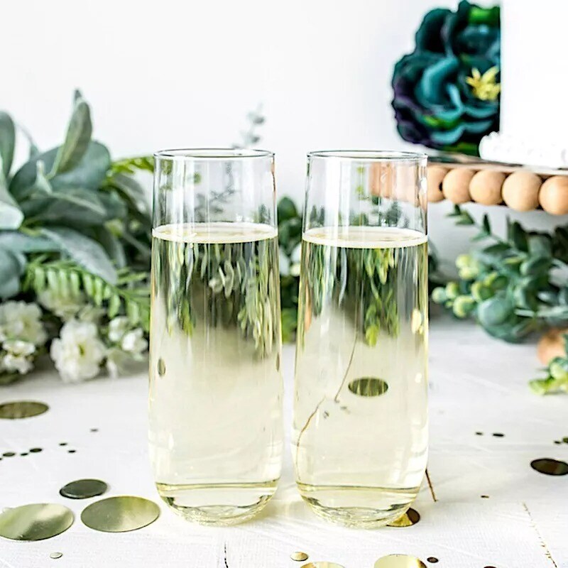 18 CLEAR 9 oz STEMLESS PLASTIC CHAMPAGNE FLUTES