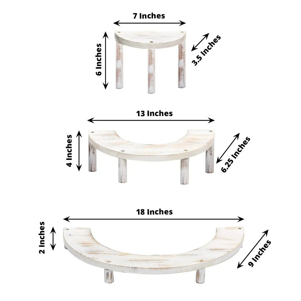 WHITEWASHED 3 Semicircle 3 Tier Wooden Cupcake Dessert DISPLAY STANDS