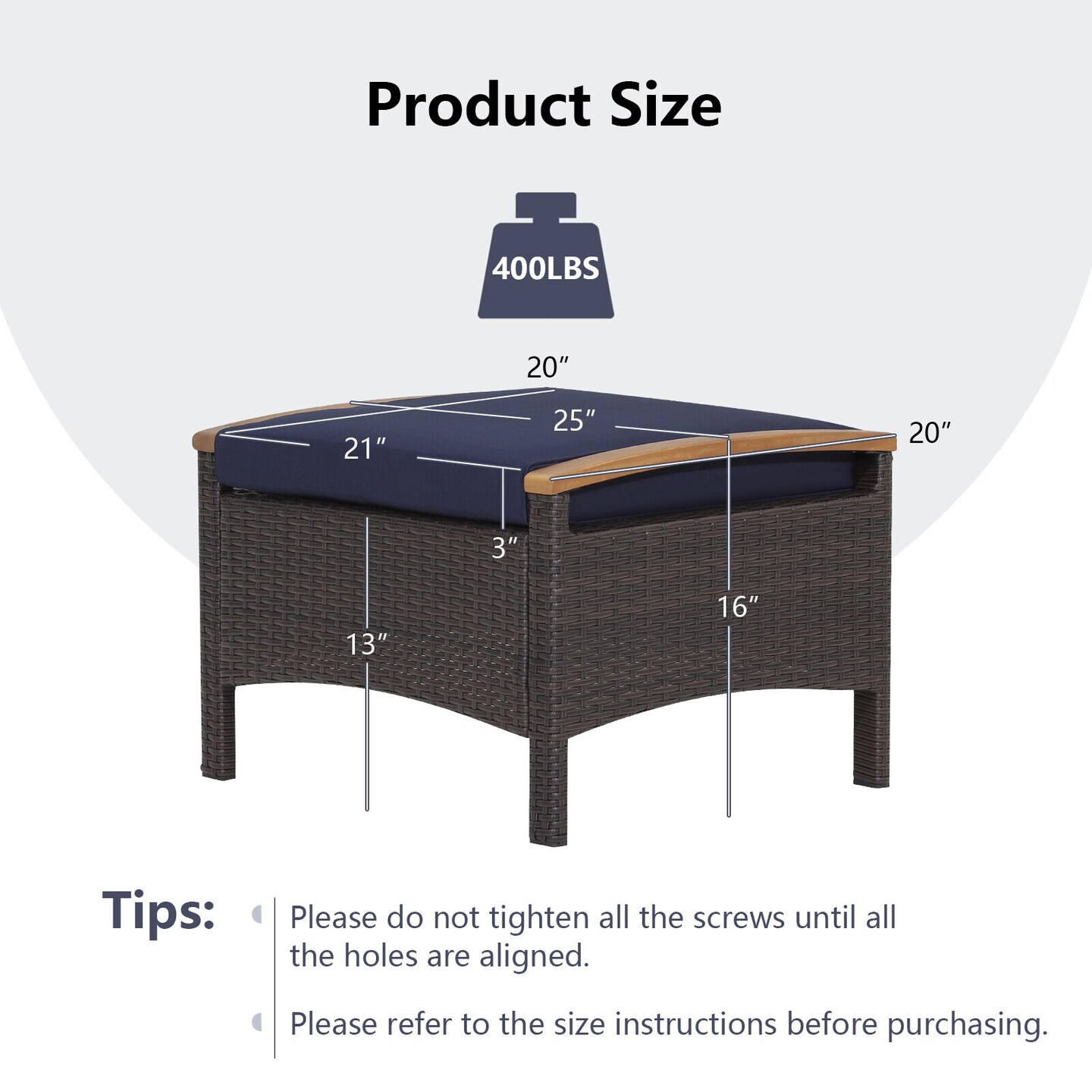 Set of 2 Fade-Resistant Wicker Patio Ottoman