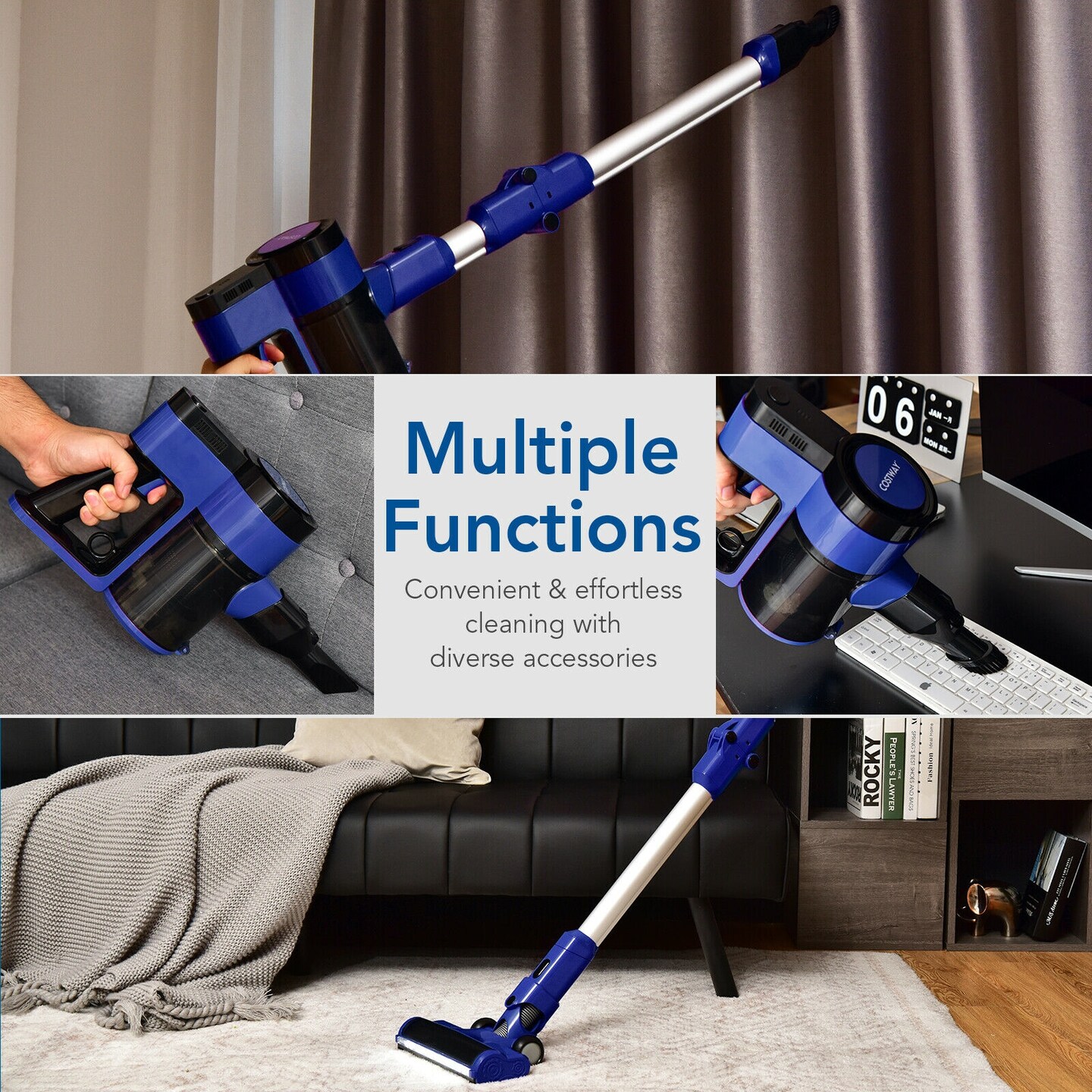 3-in-1 Handheld Cordless Stick Vacuum Cleaner with 6-cell Lithium Battery