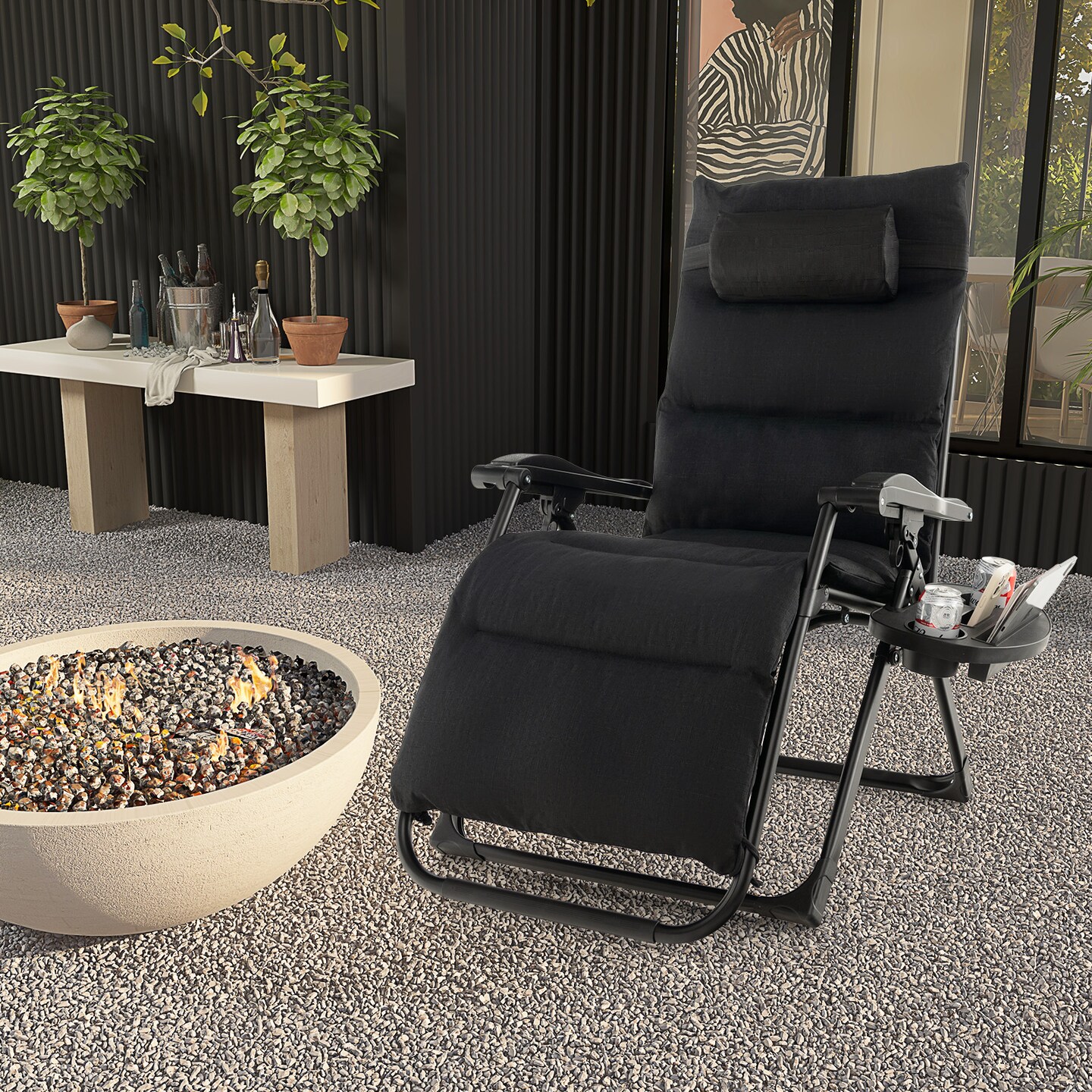 Adjustable Metal Zero Gravity Lounge Chair with Removable Cushion and Cup Holder Tray