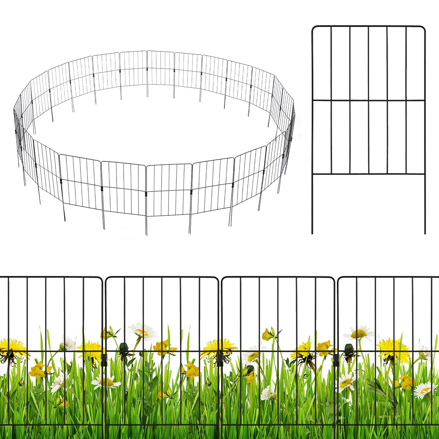 Costway 25 Pcs Decorative Garden Fence Rustproof Folding Metal Wire Animal Barrier